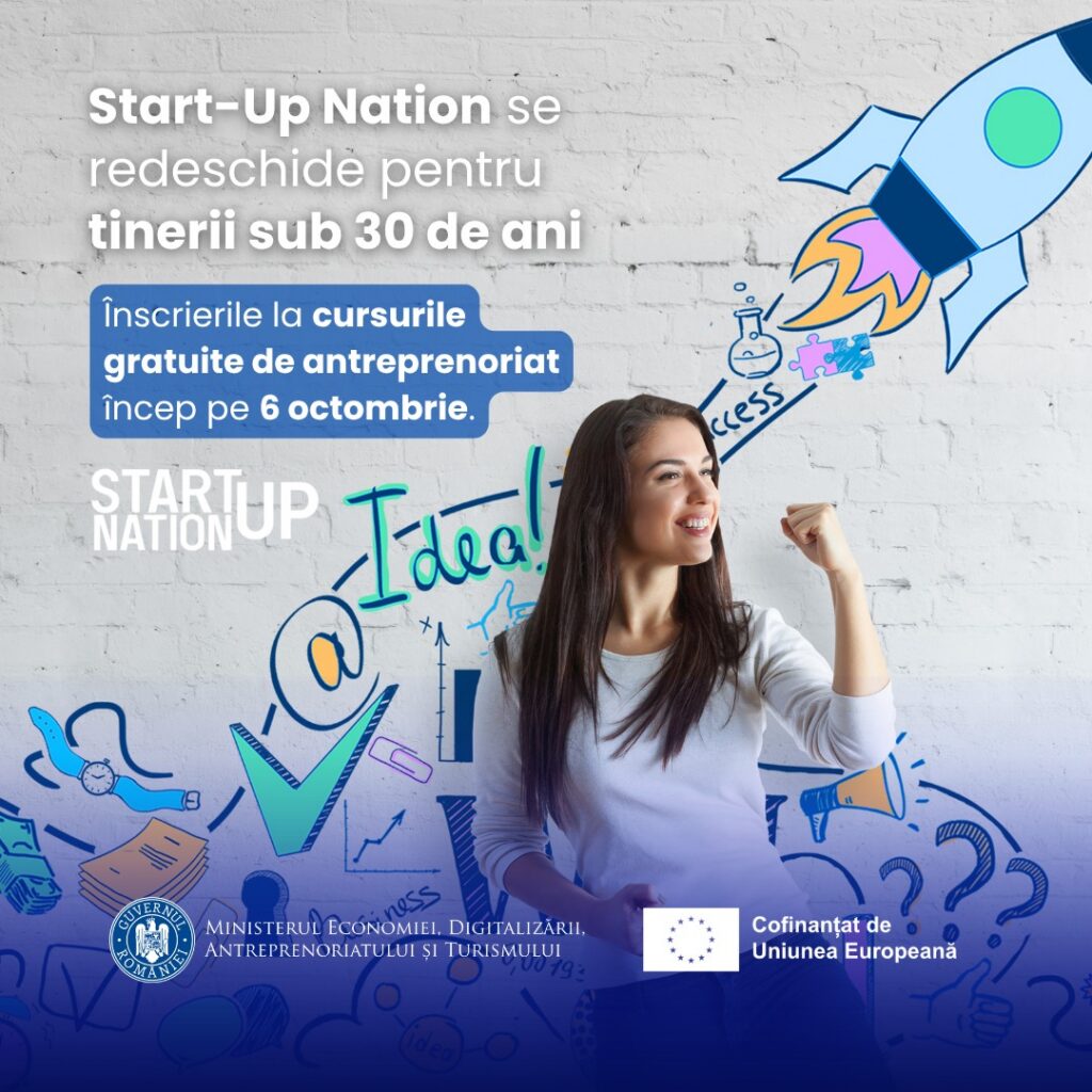 Start-Up Nation redeschide înscrierile pe 6 octombrie 2026: 17.600 de locuri la cursurile de antreprenoriat pentru tineri